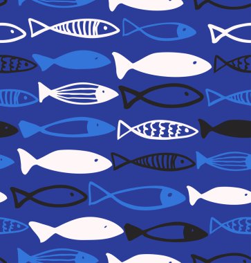 Dekoratif çizilmiş desen komik balık. kesintisiz deniz arka plan