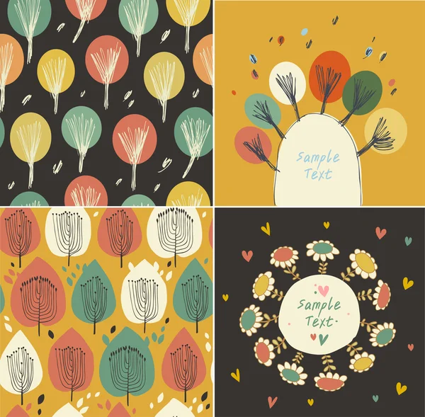 Set os autumn seamless banners with leaves and flowers. — Stock Vector