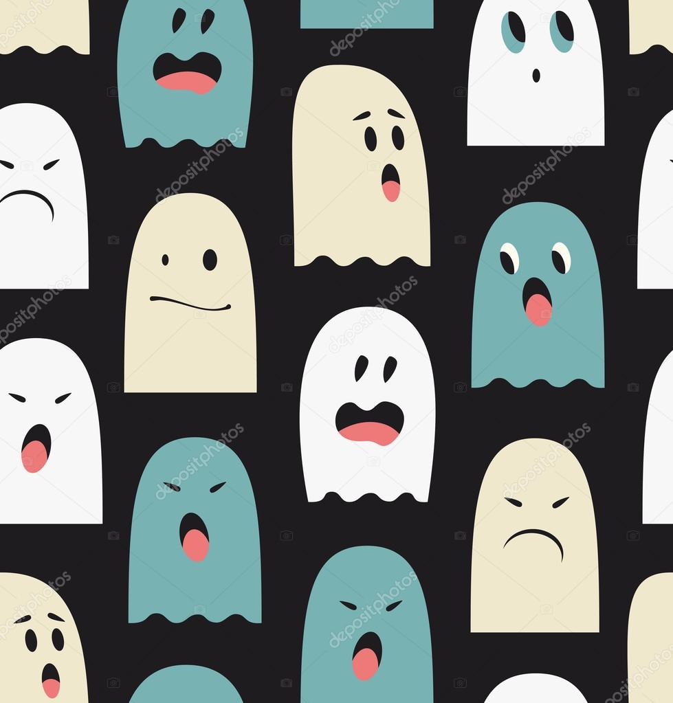 Seamless pattern with cute ghosts.