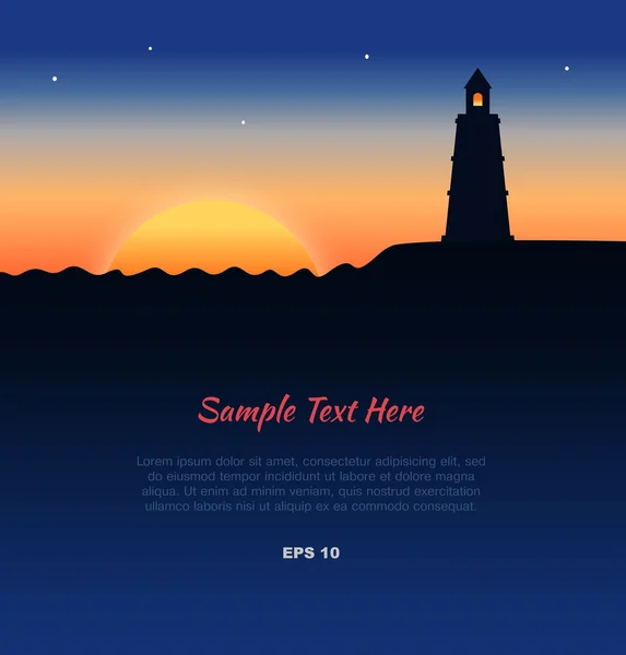 Paysage avec silhouette de phare au coucher du soleil — Image vectorielle
