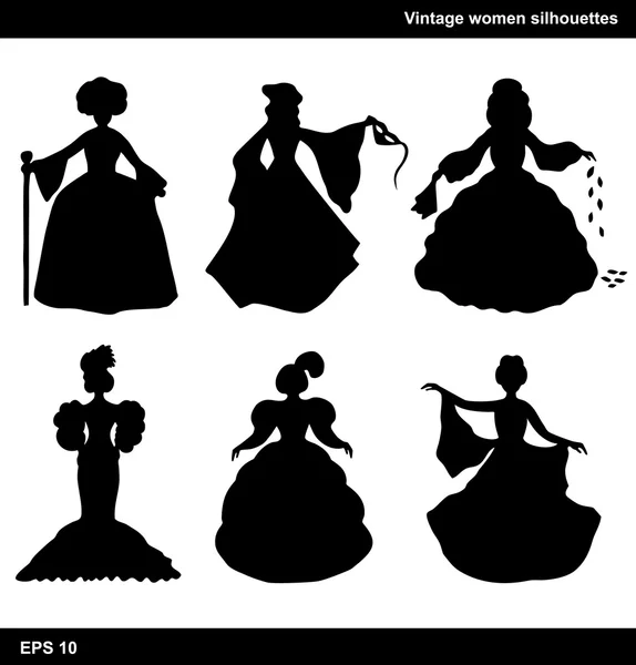 Vintage set of women vector silhouettes — Stock Vector