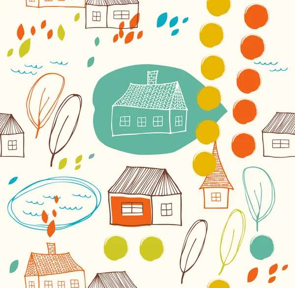 Rural landscape with houses and trees. — Stock Vector