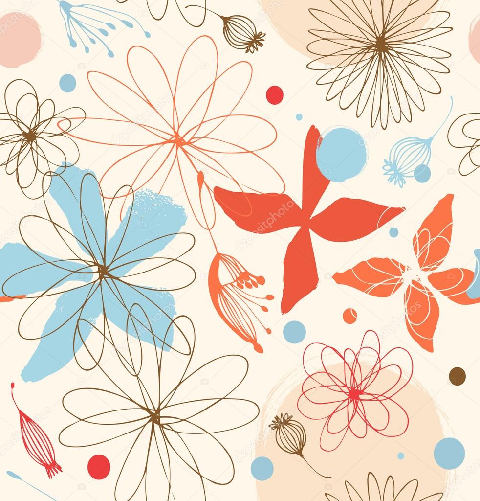 Seamless doodle pattern with drawn flowers