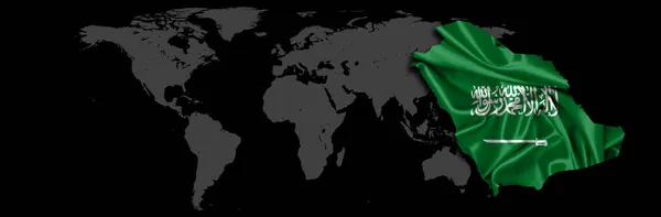 Bandiera Arabia Saudita Mappa Della Seta Cartina Del Mondo Sfondo — Foto Stock