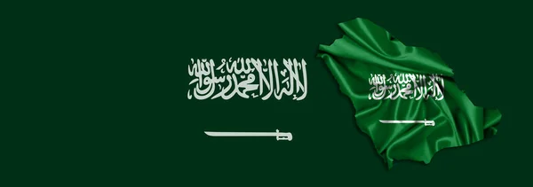 Saudi Arabia Flag Map Silk Illustration — 스톡 사진
