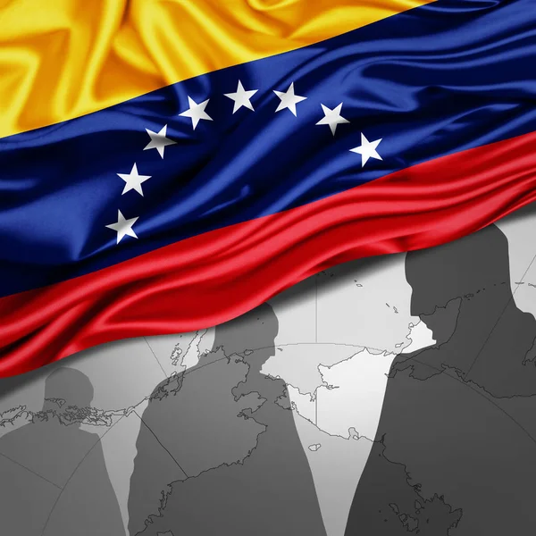 Venezuela Ipek Bayrağı Dünya Haritası Insan Silueti Arka Planı Boyutlu — Stok fotoğraf