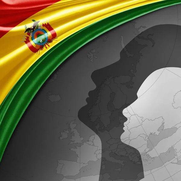 Bandera Seda Bolivia Con Mapa Mundial Ilustración Cabezas Humanas —  Fotos de Stock