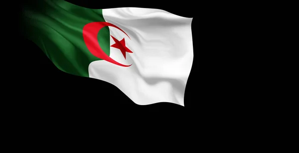 Ondeando Bandera Argelia Aislada Sobre Fondo Negro —  Fotos de Stock