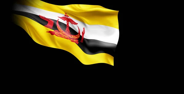 Zwaaiende Vlag Van Brunei Geïsoleerd Een Zwarte Achtergrond — Stockfoto