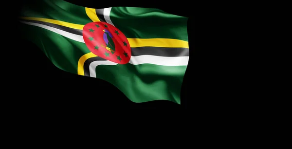 Waving Flag Dominica Isolated Black Background Illustration — Stock Photo, Image