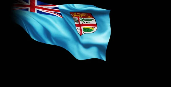 Vlag Van Fiji Zwaaiend Een Zwarte Achtergrond — Stockfoto