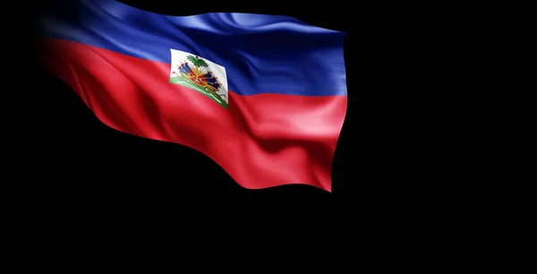 ハイチの国旗が黒い背景に手を振っています — ストック写真