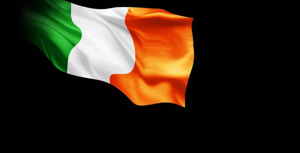 Renderização Uma Bandeira Acenando Irlanda Isolado Fundo Preto — Fotografia de Stock