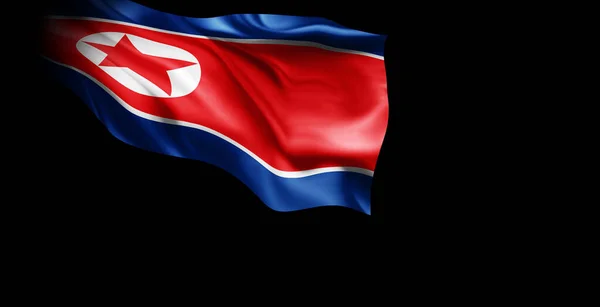 Flaga Korei Północnej Machająca Czarnym Tle — Zdjęcie stockowe