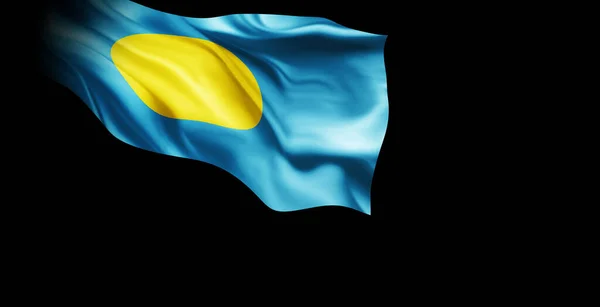 Flagga Palau Vinka Svart Bakgrund — Stockfoto