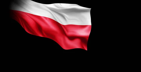 Polská Vlajka Vlaje Větru Vykreslování — Stock fotografie