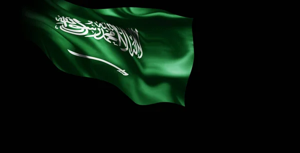 Flag Saudi Arabia Waving Black Background Render — Stock Photo, Image