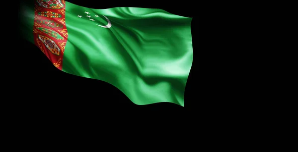 Rendering Waving Flag Turkmenistan Isolated Black Background — Stock Photo, Image