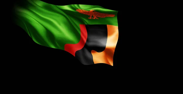 Vlajka Zambia Mávání Černém Pozadí — Stock fotografie