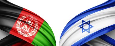 Afganistan ve İsrail ipek bayrağı. Metinleriniz, resimleriniz ve beyaz arkaplanınız için kopyalama alanı var. 3B illüstrasyon
