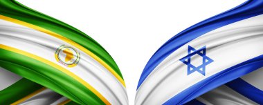 Afrika Birliği ve İsrail ipek bayrağı. Metinleriniz, resimleriniz ve beyaz arkaplanınız için kopyalama alanı var. 3B illüstrasyon