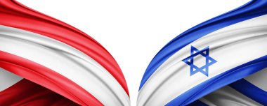 Avusturya ve İsrail ipek bayrağı metin veya resimleriniz ve beyaz arkaplanınız için kopya alanı ile. 3B illüstrasyon