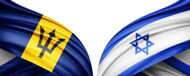 Barbados ve İsrail ipek bayrağı metin, resim ve beyaz arkaplan için kopyalama alanı ile. 3B illüstrasyon