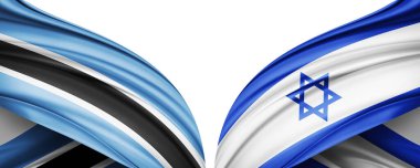 Botswana ve İsrail ipek bayrağı metin veya resimleriniz ve beyaz arkaplanınız için kopyalama alanı ile. 3B illüstrasyon