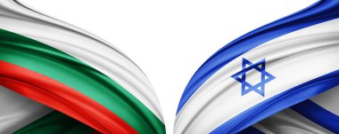 Bulgaristan ve İsrail ipek bayrağı metin veya resimleriniz ve beyaz arkaplanınız için kopya alanı ile birlikte. 3B illüstrasyon