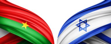 Metinleriniz, resimleriniz ve beyaz arkaplanınız için kopya alanı olan Burkina ve İsrail ipek bayrağı. 3B illüstrasyon