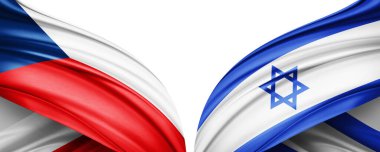 Metnin, resimlerin ve beyaz arkaplanın için kopya alanı olan Çek Cumhuriyeti ve İsrail ipek bayrağı. 3B illüstrasyon
