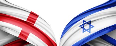 İngiliz ve İsrail ipek bayrağı. Metinleriniz, resimleriniz ve beyaz arkaplanınız için kopya alanı var. 3B illüstrasyon