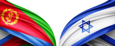 Eritre ve İsrail ipek bayrağı metin veya resimleriniz ve beyaz arkaplanınız için kopya alanı ile. 3B illüstrasyon