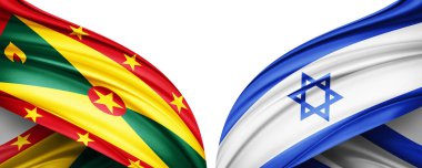 Metinleriniz, resimleriniz ve beyaz arkaplanınız için kopya alanı olan Grenada ve İsrail ipek bayrağı. 3B illüstrasyon