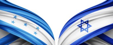 Honduras ve İsrail ipek bayrağı metin veya resimleriniz ve beyaz arkaplanınız için kopyalama alanı ile. 3B illüstrasyon