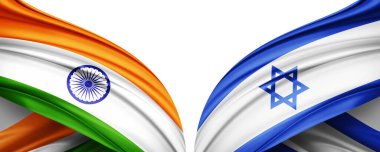 Hindistan ve İsrail ipek bayrağı. Metinleriniz, resimleriniz ve beyaz arkaplanınız için kopyalama alanı var. 3B illüstrasyon