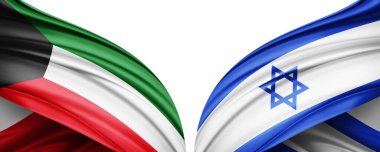 Kuveyt ve İsrail ipek bayrağı metin veya resimleriniz ve beyaz arkaplanınız için kopya alanı ile. 3B illüstrasyon