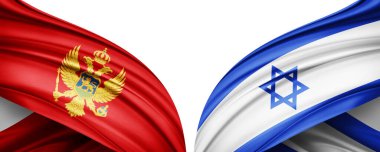 Karadağ ve İsrail ipek bayrağı, metin veya resimleriniz ve beyaz arkaplanınız için kopya alanı ile birlikte. 3B illüstrasyon