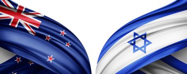 Yeni Zelanda ve İsrail ipek bayrağı metin veya resimleriniz ve beyaz arkaplanınız için kopyalama alanı ile. 3B illüstrasyon