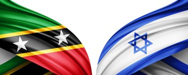 Aziz Kitts ve İsrail ipek bayrağı. Metinleriniz, resimleriniz ve beyaz arkaplanınız için kopyalama alanı var. 3B illüstrasyon