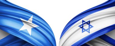 Somali ve İsrail ipek bayrağı. Metinleriniz, resimleriniz ve beyaz altyapınız için kopyalama alanı var. 3B illüstrasyon