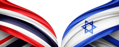 Tayland ve İsrail ipek bayrağı. Metinleriniz, resimleriniz ve beyaz arkaplanınız için kopyalama alanı var. 3B illüstrasyon