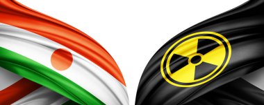 Nijer ipek bayrağı ve nükleer radyasyon sembolü - 3D illüstrasyon