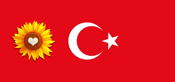 Sonnenblumengelb Isoliert Herz Und Türkei Flagge Illustration — Stockfoto