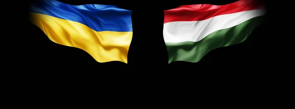 Ukrajna Magyarország Zászló Selyem Illusztráció — Stock Fotó