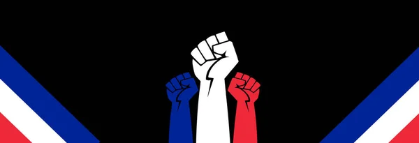 Флаг Франции Поднятыми Кулаками Победа Символ Повстанцев Знак Протеста Жеста — стоковое фото