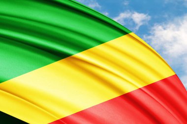 Kongo Cumhuriyeti ulusal bayrak 33D illüstrasyonunu sallıyor