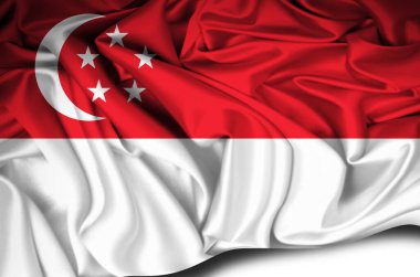 Singapur ulusal bayrak 33D illüstrasyon sallıyor