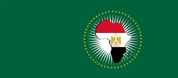 埃及和非洲联盟旗帜和绿色背景 3D插图 — 图库照片