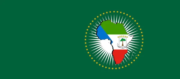 Ekvator Ginesi Afrika Birliği Bayrağı Yeşil Arkaplan Illüstrasyon — Stok fotoğraf